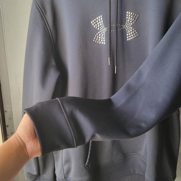 Under Armour Unisex hoodie storm sweatshirt black L silver metallic coldgear - Picture 8 of 8